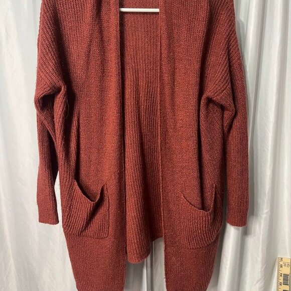 Dreamers Rust Open Front Pocket Cardigan Sweater Women’s Size L Cozy Knit Longli - Picture 2 of 6